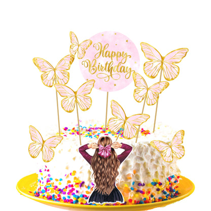Butterfly Cake Toppers 8 Butterfly 1 Happy Birthday 1 Die Cut Cake Topper (PCT-02)
