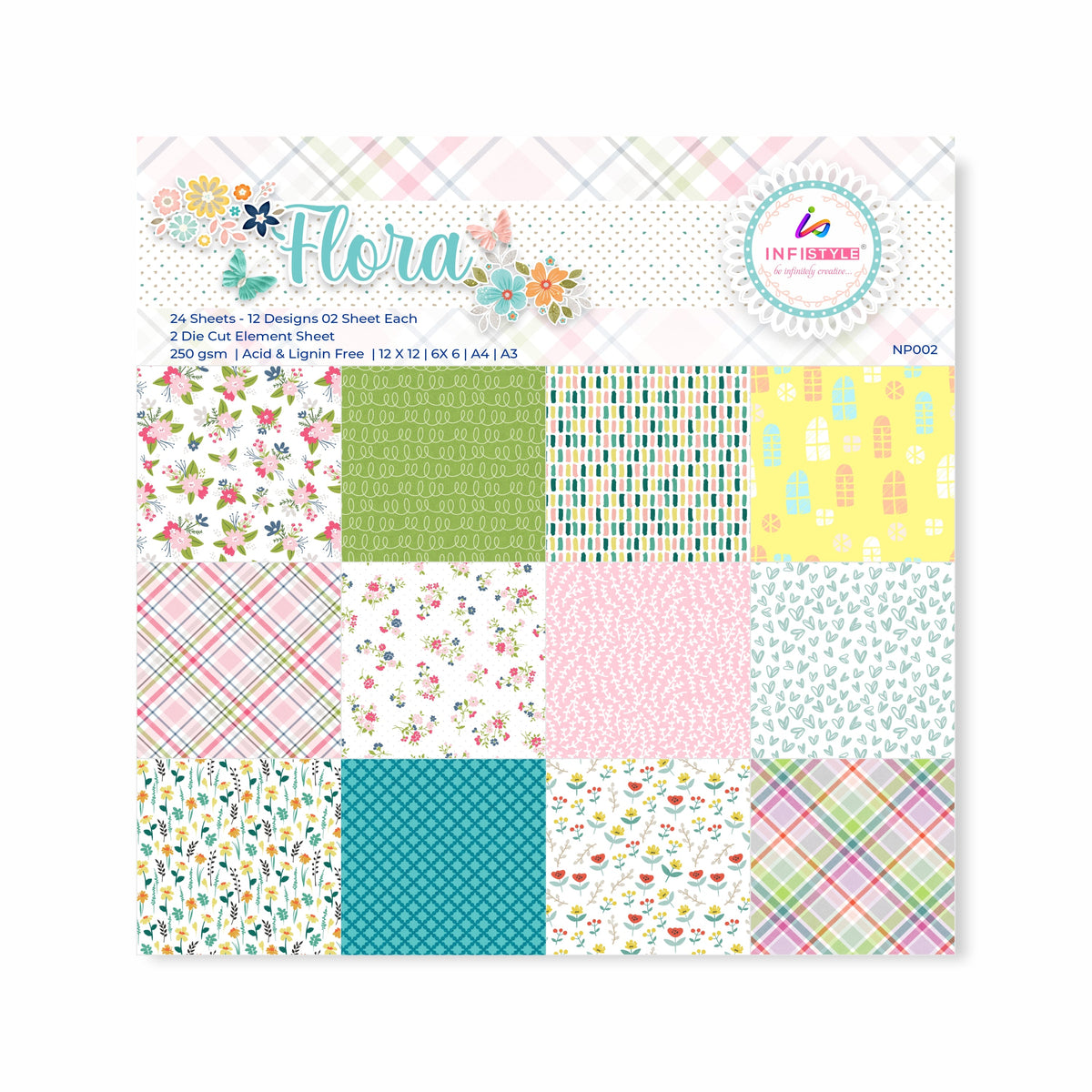 Floral Craft Paper 250 GSM 24 Sheets size and dimensions