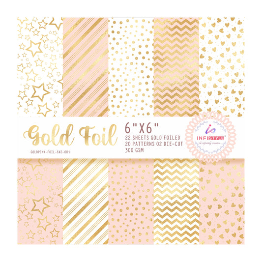 Pink Gold Foil Paper 22 Sheets 300 GSM