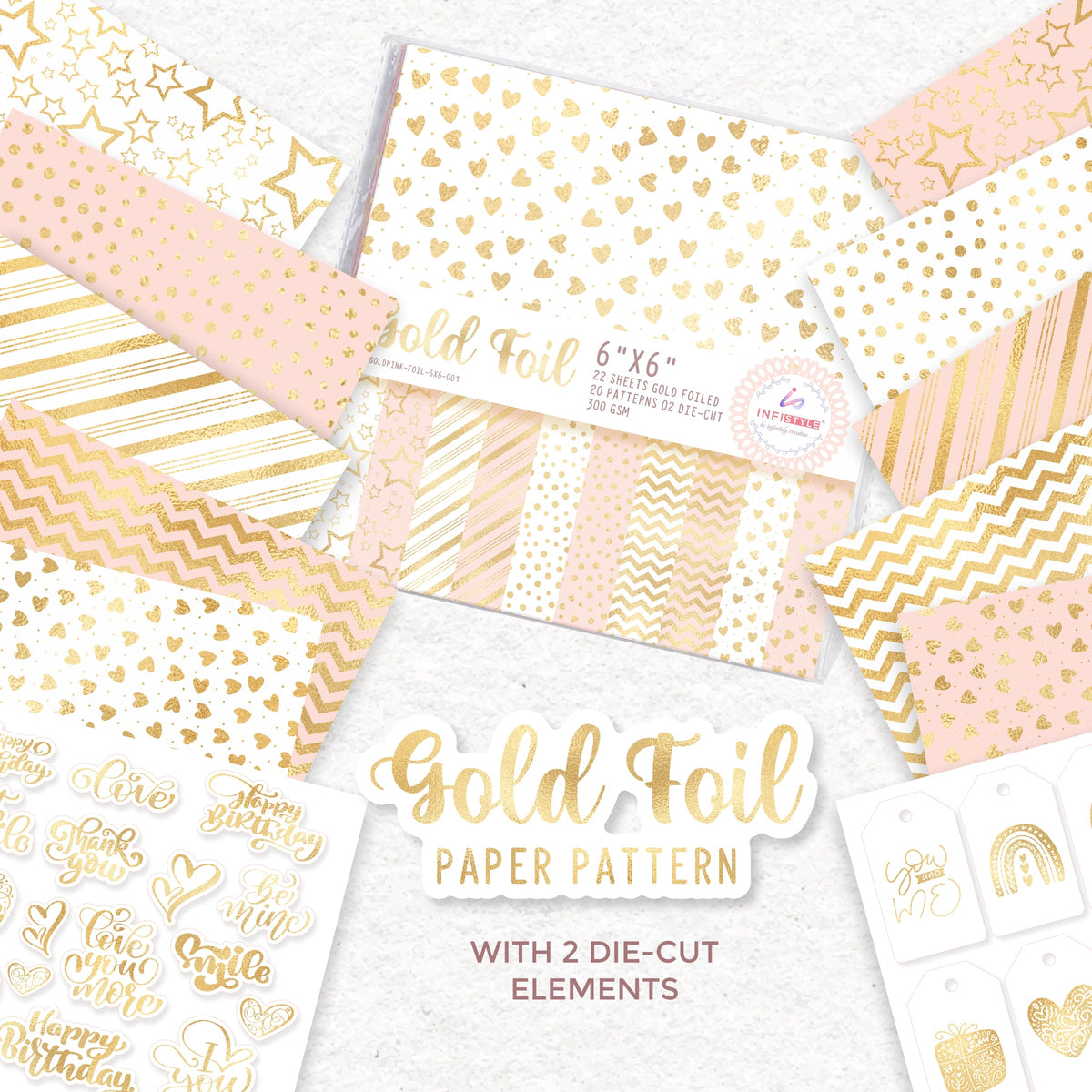 Pink Gold Foil Paper 22 Sheets 300 GSM front view