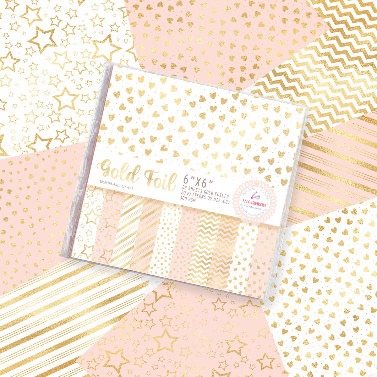 Pink Gold Foil Paper 22 Sheets 300 GSM detail view