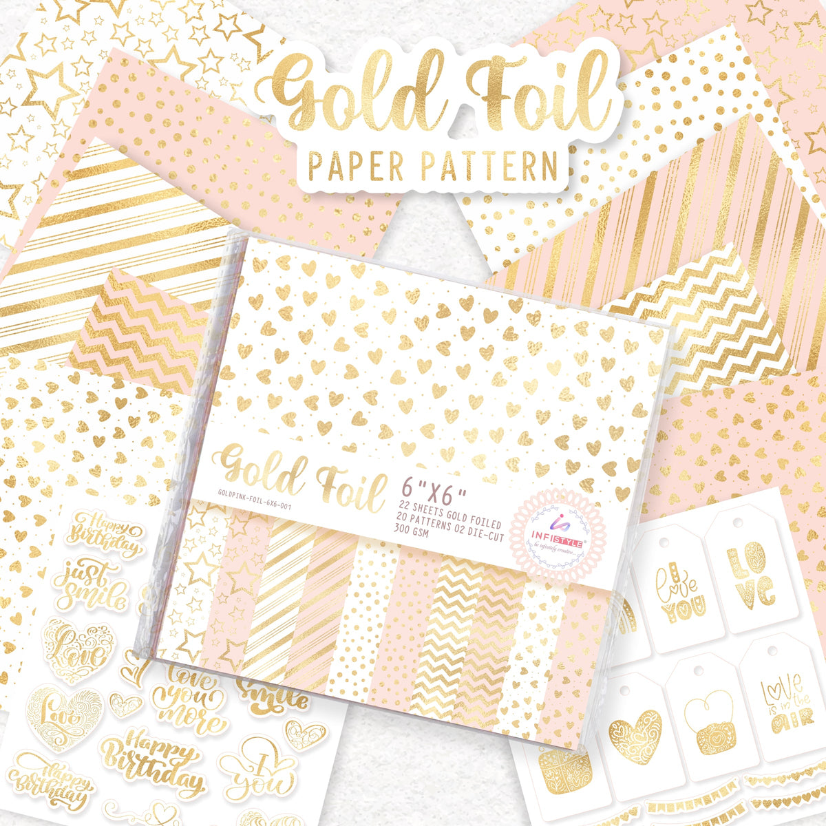Pink Gold Foil Paper 22 Sheets 300 GSM design close-up