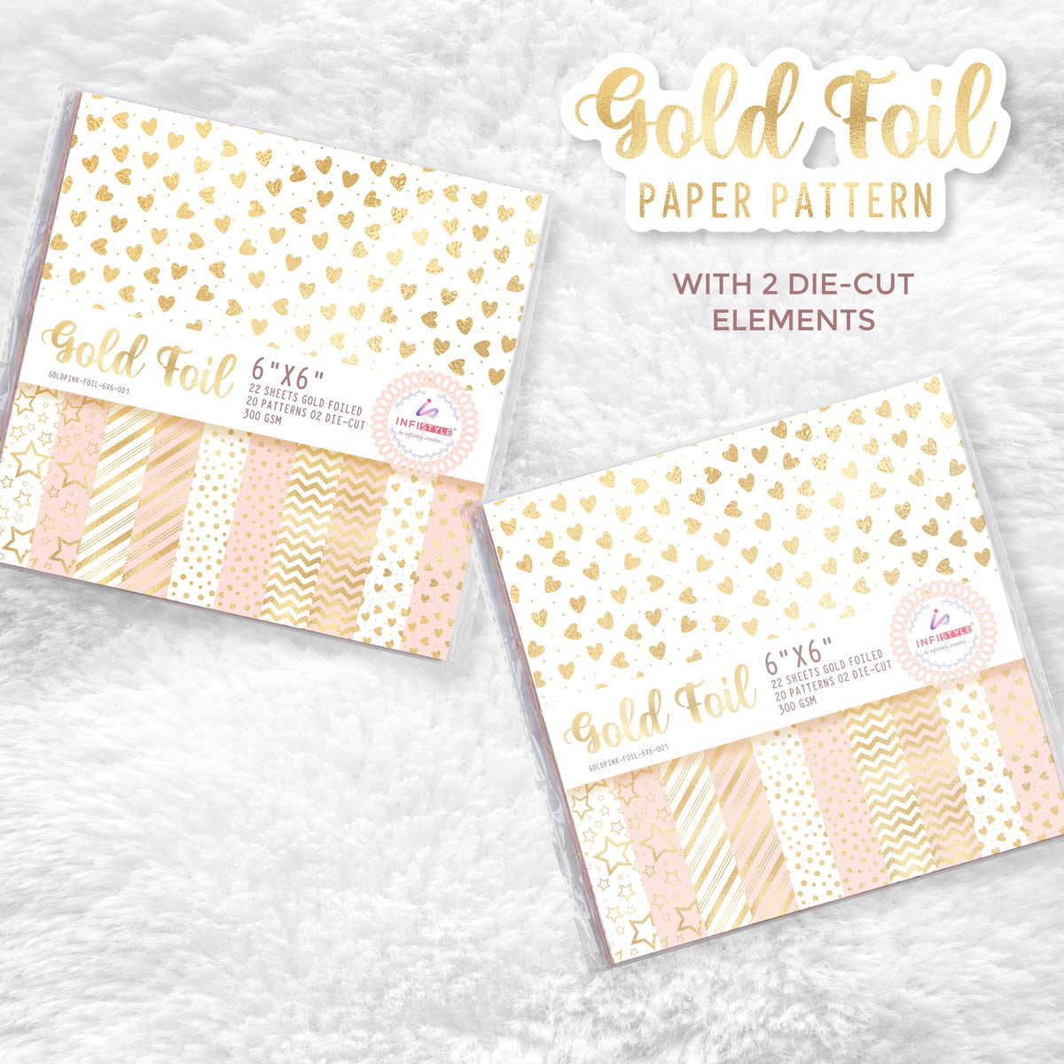 Pink Gold Foil Paper 22 Sheets 300 GSM styled flat lay