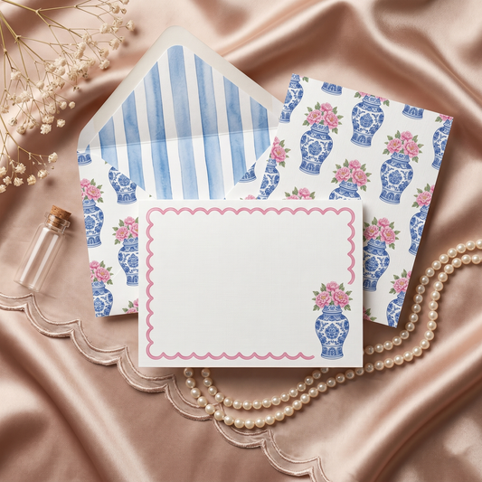 Textured Notecards with Envelope -Chinoiserie Bloom Collection