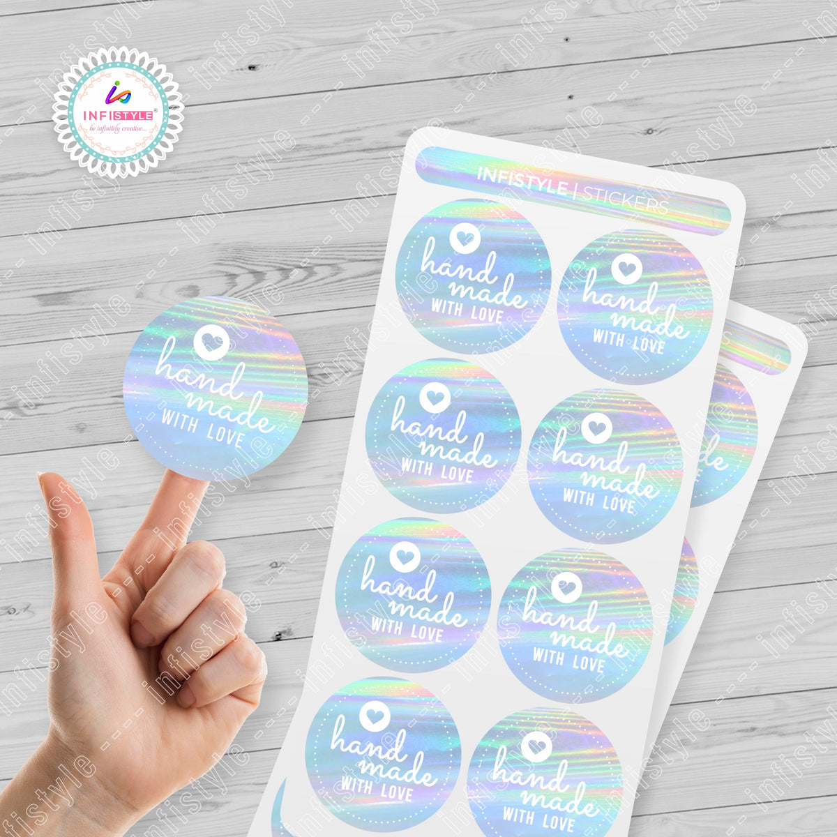 Rainbow Holographic Handmade Stickers front view