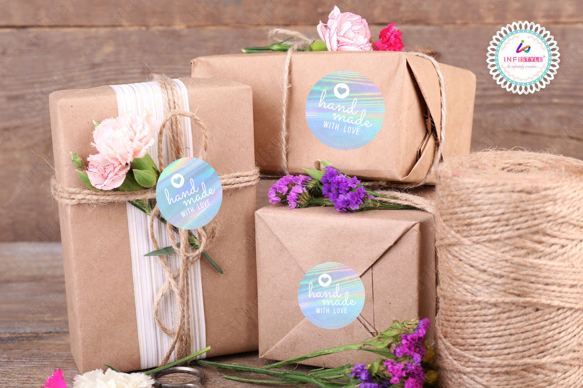 Rainbow Holographic Handmade Stickers packaging
