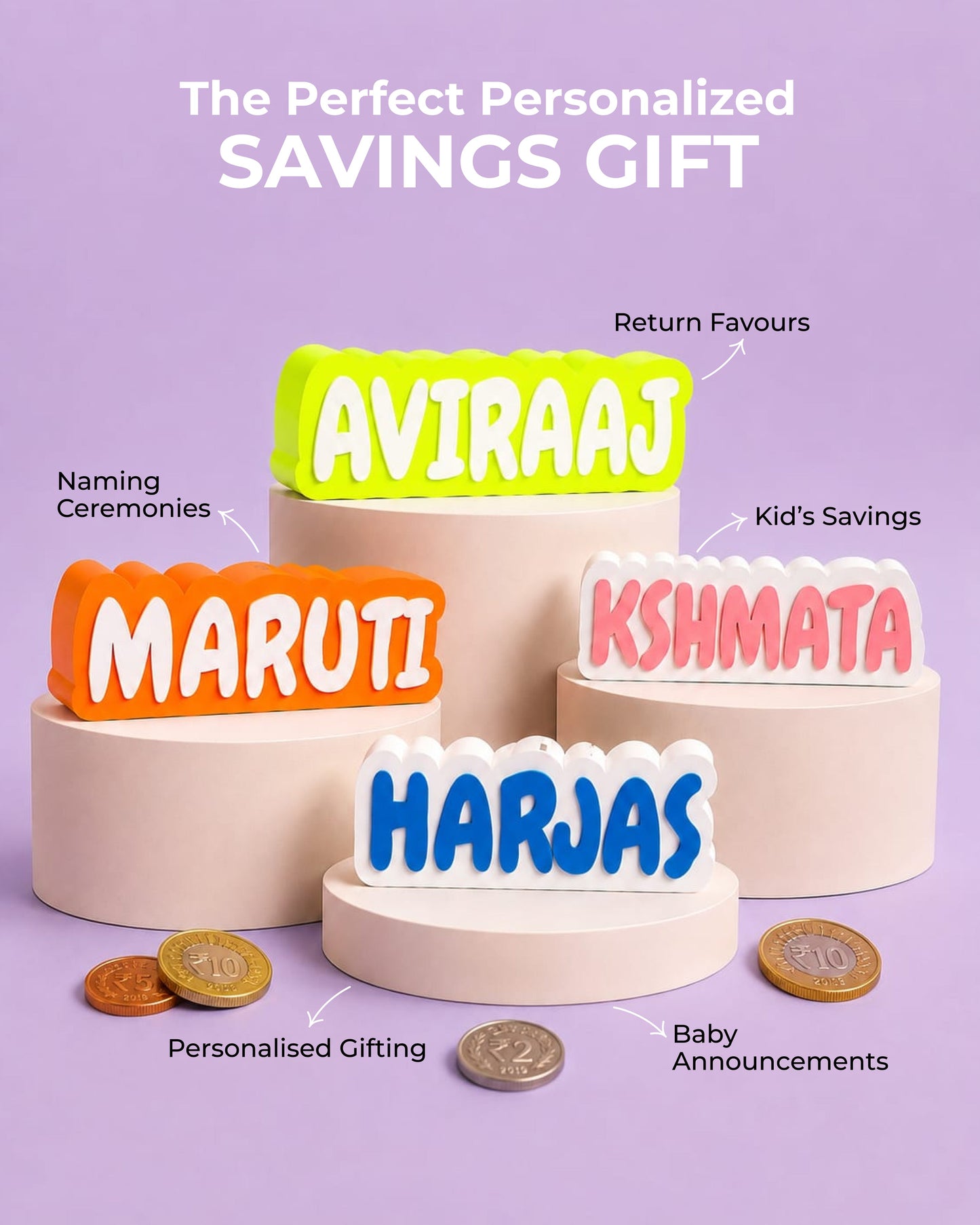 Personalised Name Piggy Bank | Custom 3D Printed Money Box for Kids & Gifting