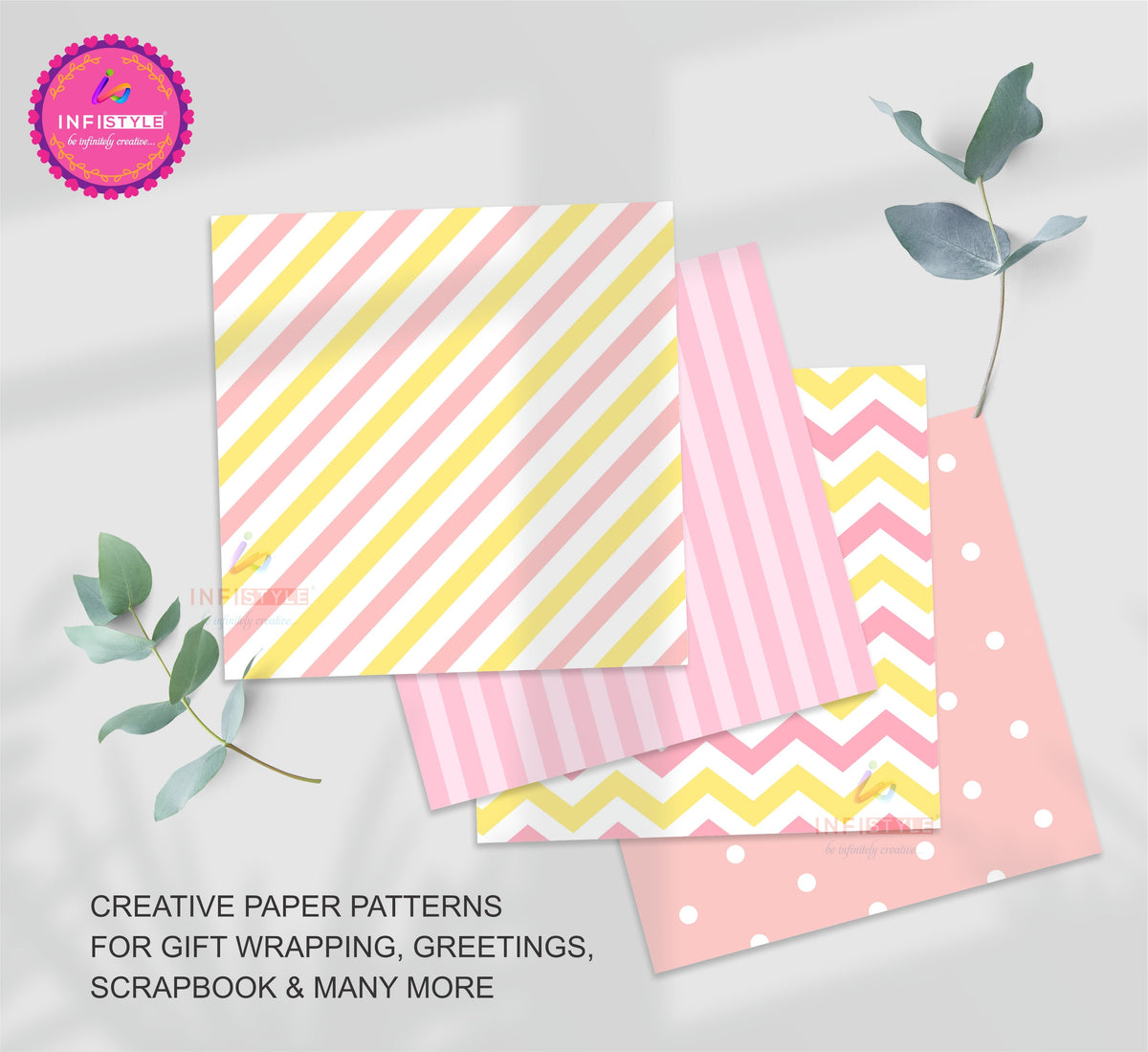 Scrapbooking Craft Paper Pack of 24 Creative Pattern Stripes Hues size and dimensions