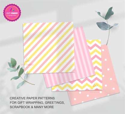 Scrapbooking Craft Paper Pack of 24 Creative Pattern Stripes Hues size and dimensions