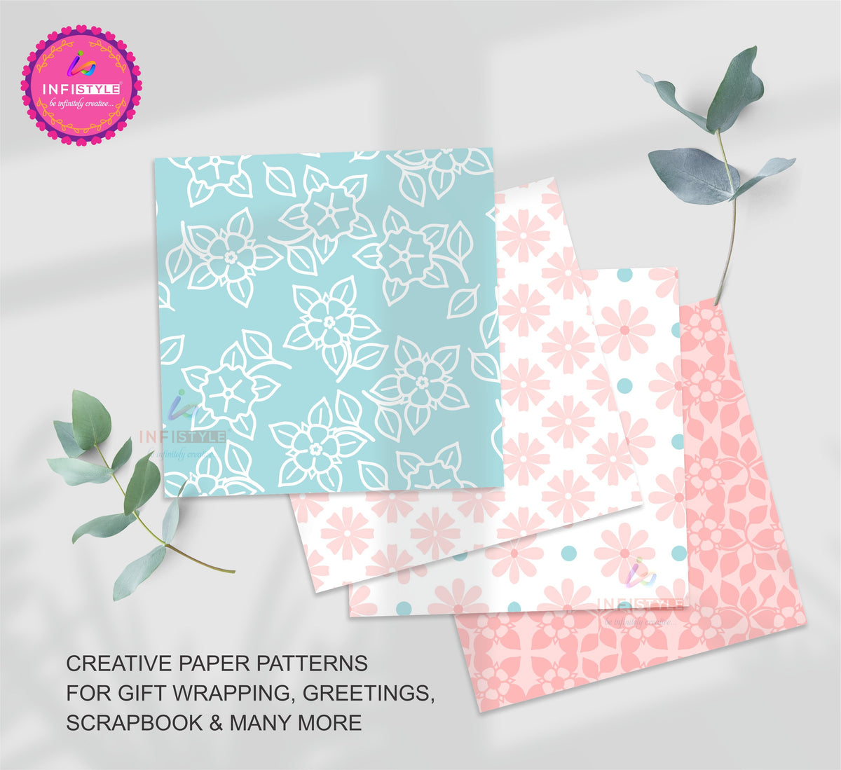 Scrapbooking Craft Paper Pack of 24 Creative Pattern Flowers Theme size and dimensions