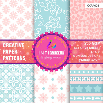 Scrapbooking Craft Paper Pack of 24 Creative Pattern Flowers Theme front view