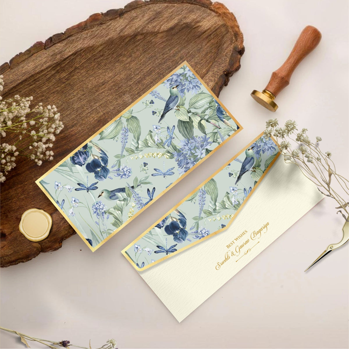 Green Meadow Gold Foil Shagun Envelope