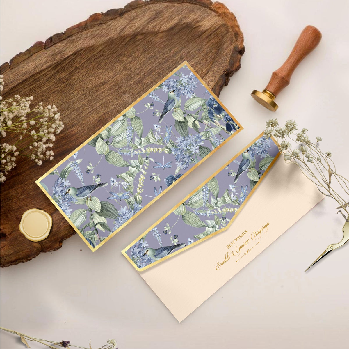 Lavender Meadow Gold Foil Shagun Envelope