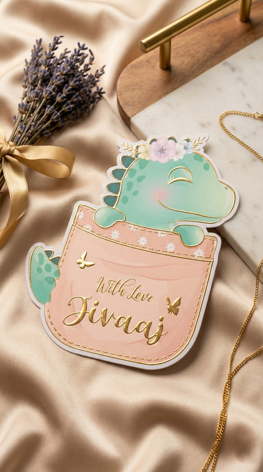Customized Gold Embossed Dino Shaped Gift Tags for Kids