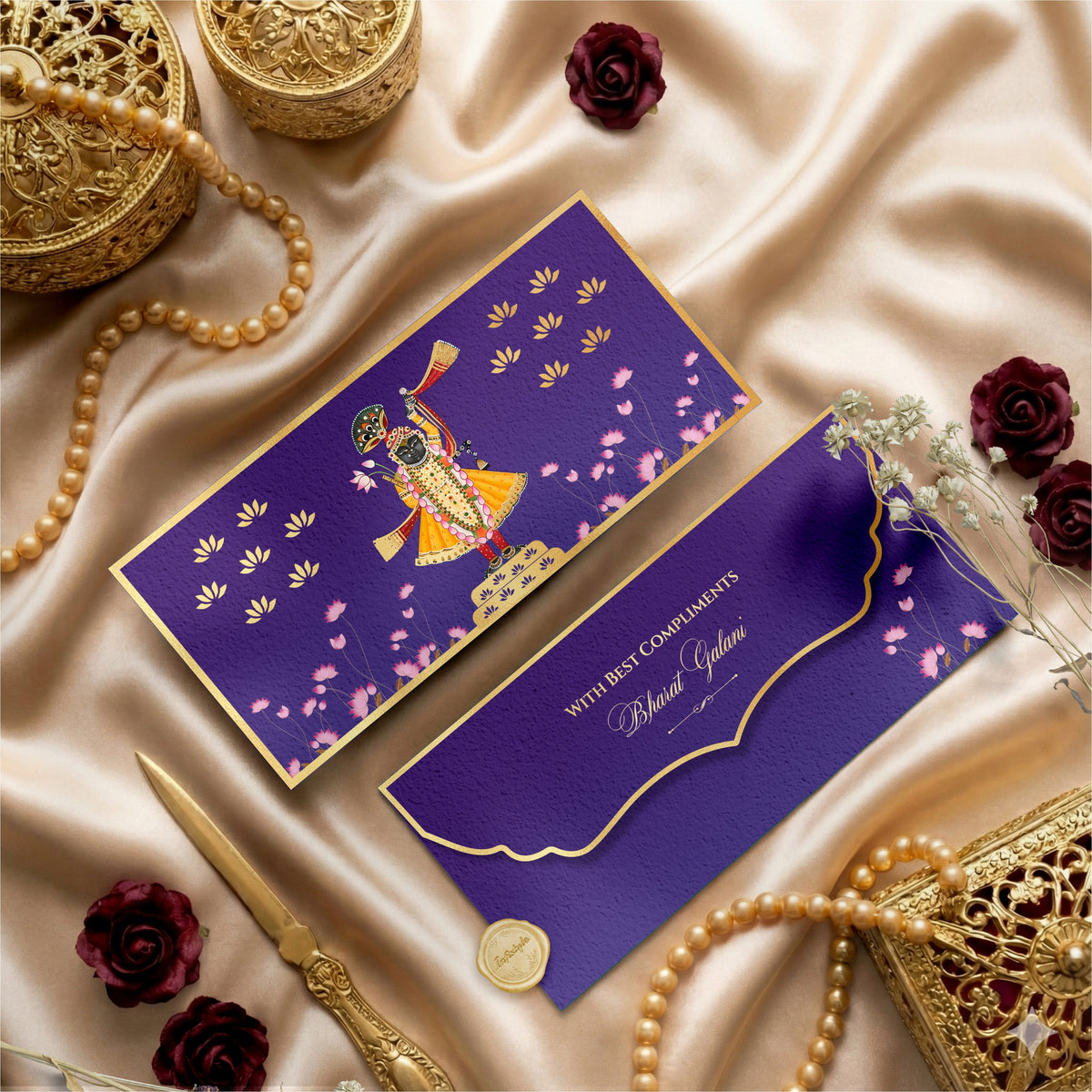 Luxury Money Envelope Lotus Motif front view