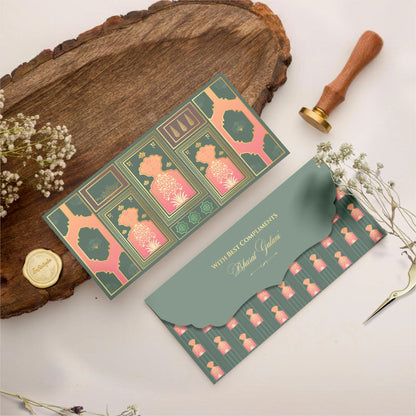 Luxury Money Envelope Olive Coral Motif detail view