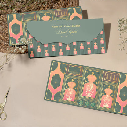 Luxury Money Envelope Olive Coral Motif