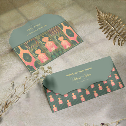 Luxury Money Envelope Olive Coral Motif design close-up