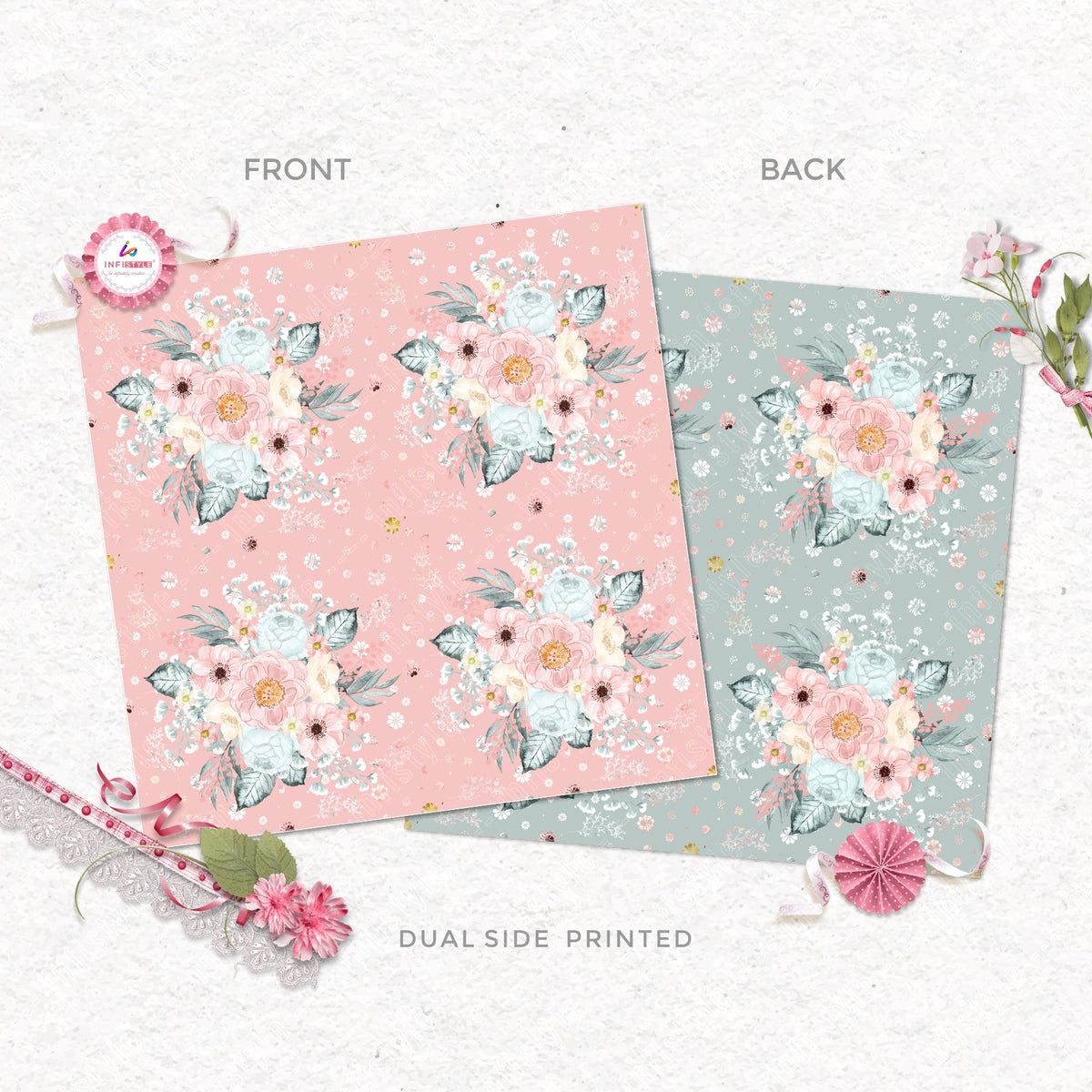 Pastel Paper Pattern Pack of 24 Sheet Flowers Stripes Pink photo 20