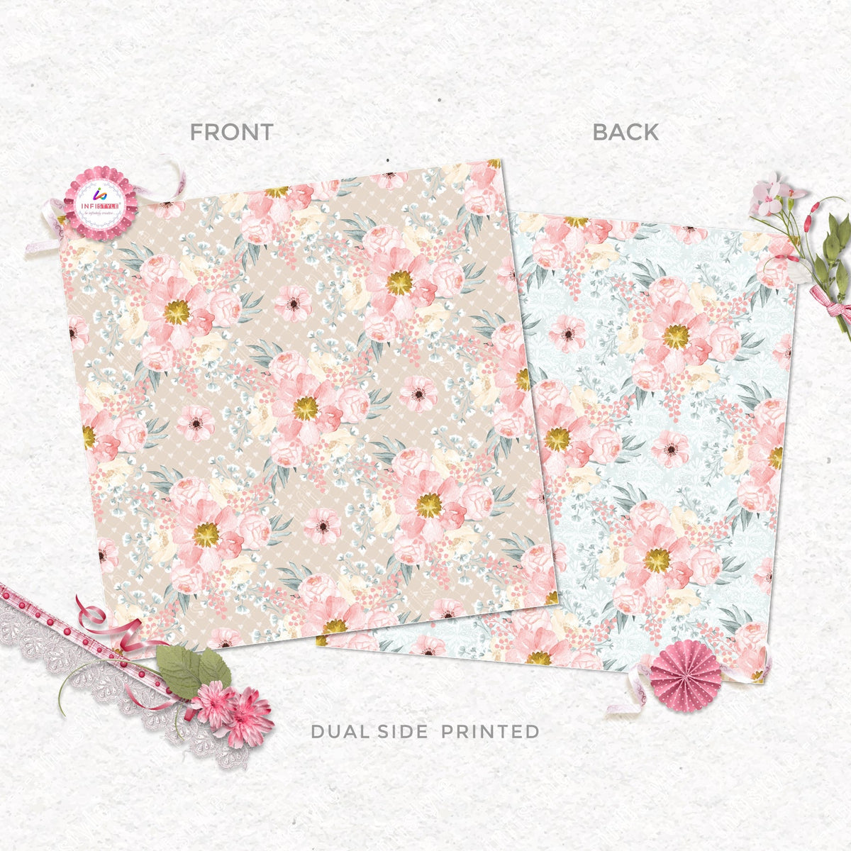 Pastel Paper Pattern Pack of 24 Sheet Flowers Stripes Pink photo 21