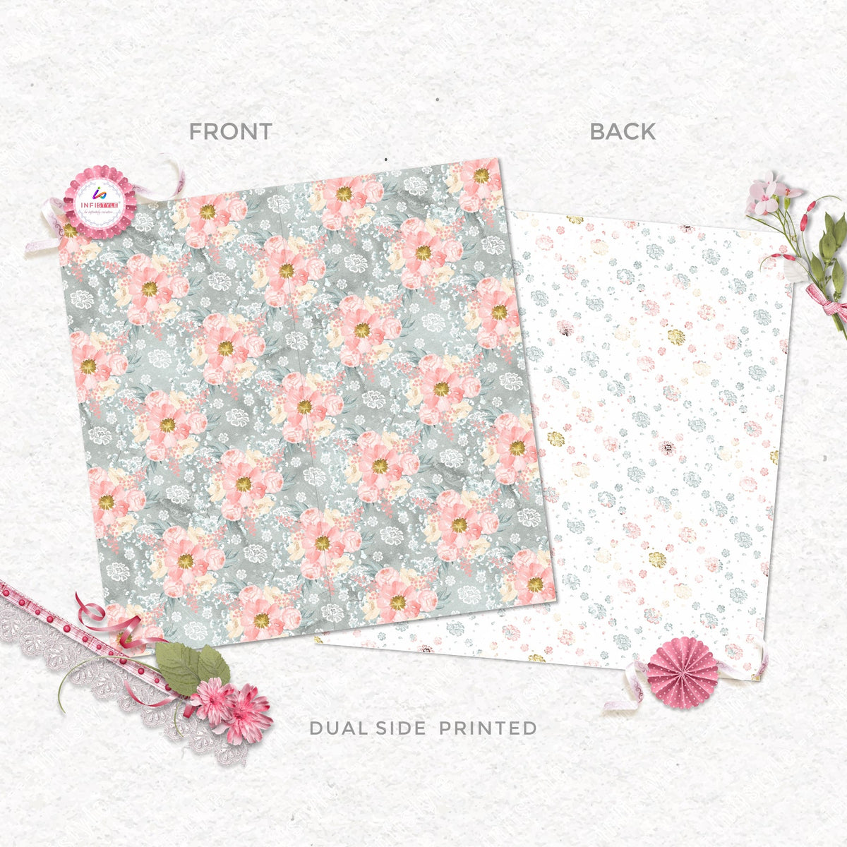Pastel Paper Pattern Pack of 24 Sheet Flowers Stripes Pink photo 22