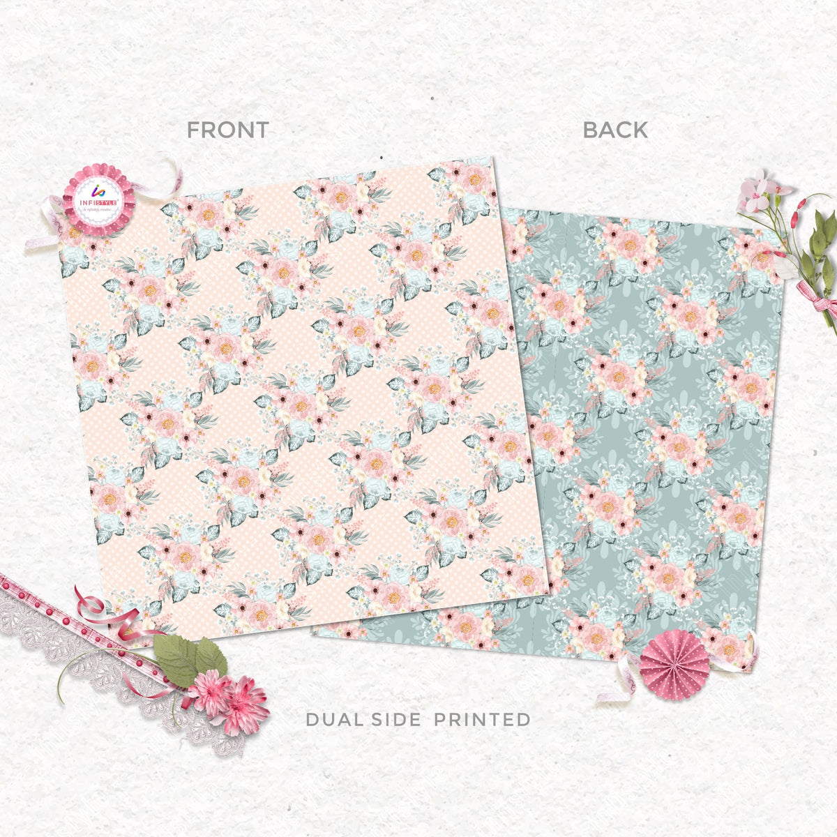 Pastel Paper Pattern Pack of 24 Sheet Flowers Stripes Pink photo 24