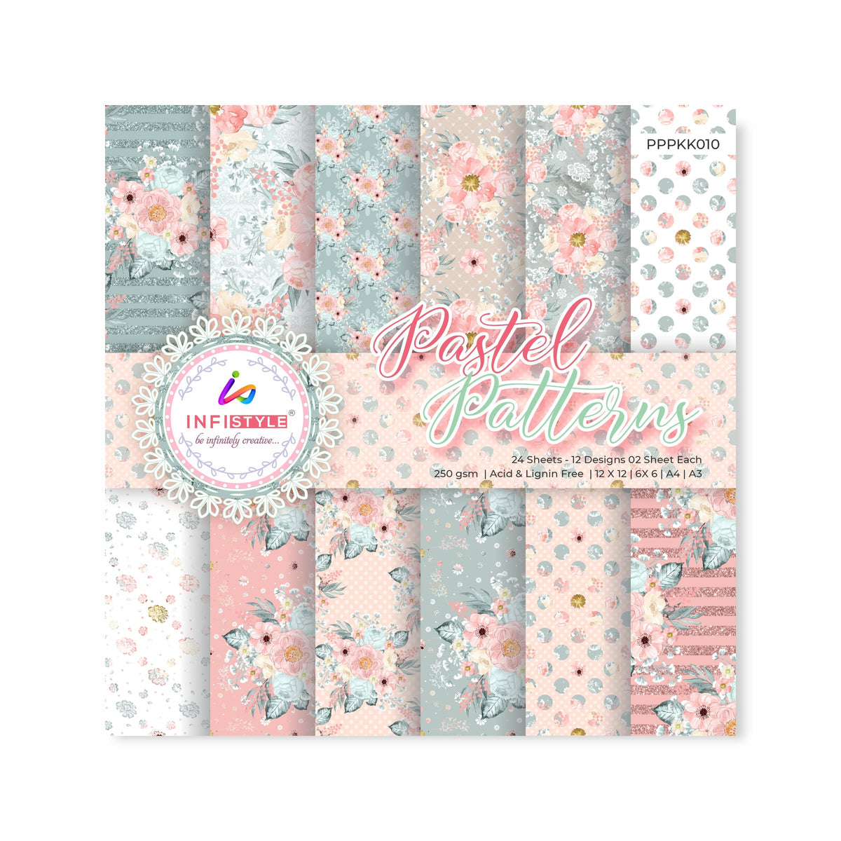 Pastel Paper Pattern Pack of 24 Sheet Flowers Stripes Pink photo 26