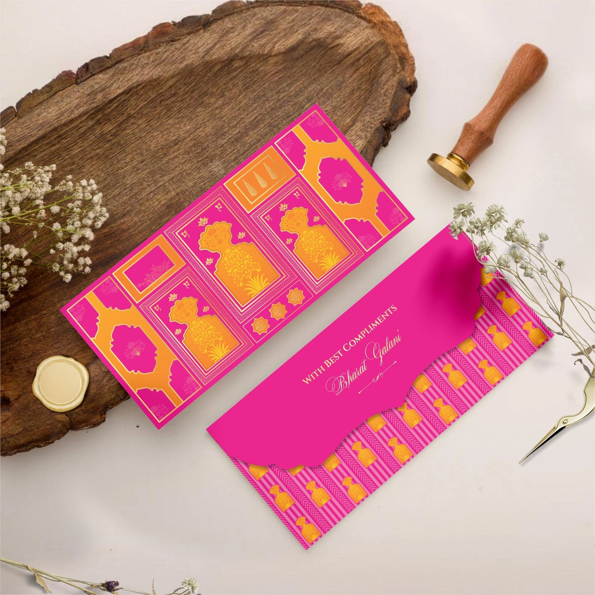 Navy-Pink & Gold Foil Motif Luxury Money Gift Envelope front view
