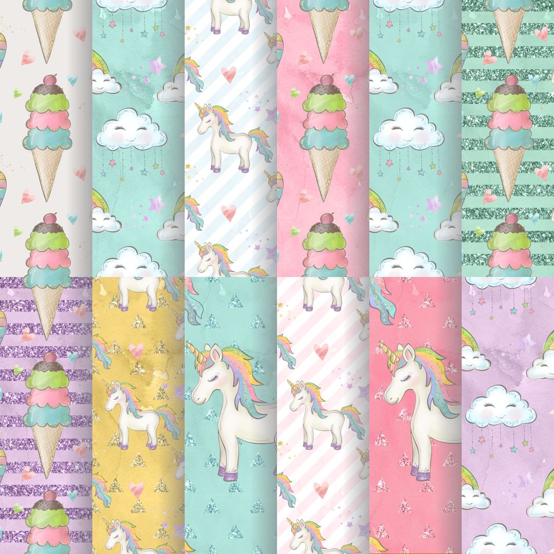 Unicorn Design Paper Sheets 250 GSM styled flat lay