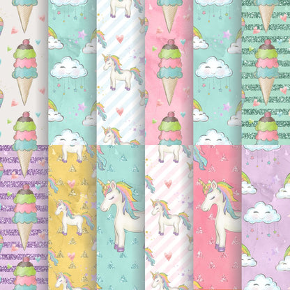 Unicorn Design Paper Sheets 250 GSM styled flat lay