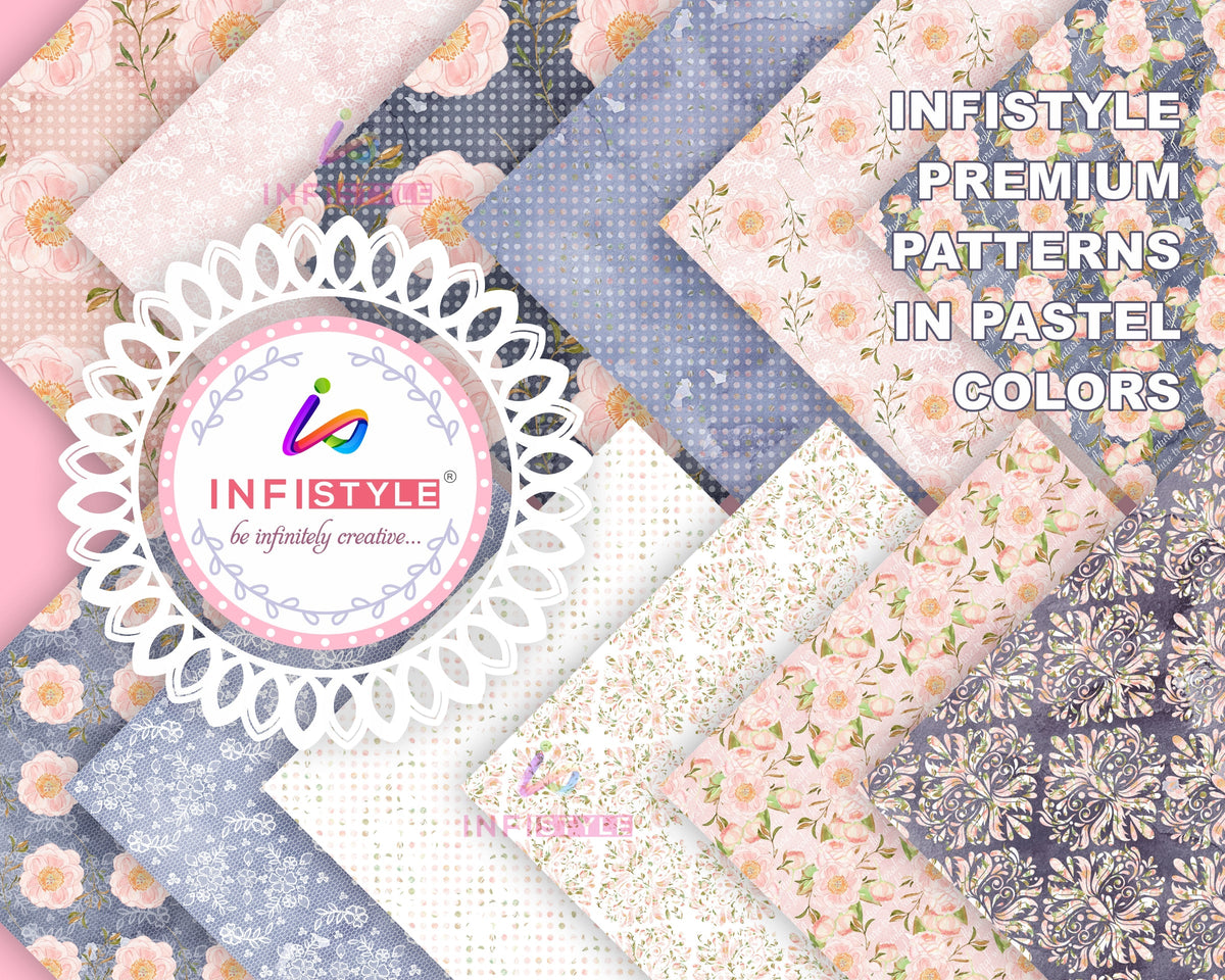 Pastel Pattern Paper 250 GSM Pack of 24 Vintage Florals colour options