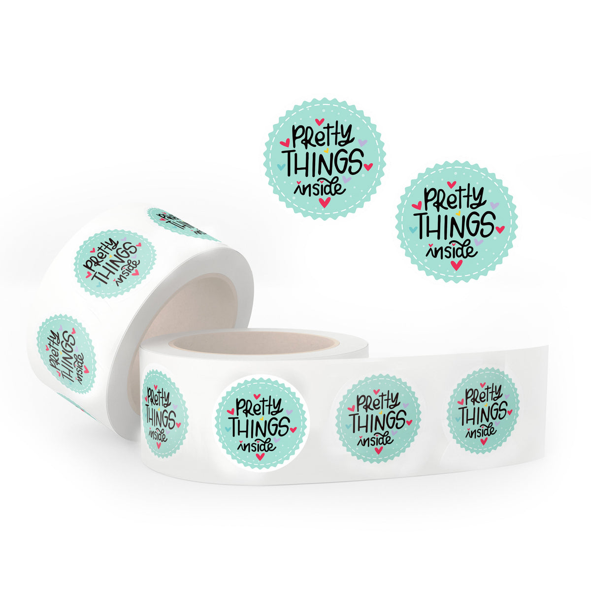 Pretty Things Inside Round Sticker Labels Stickers Label Sky Blue front view