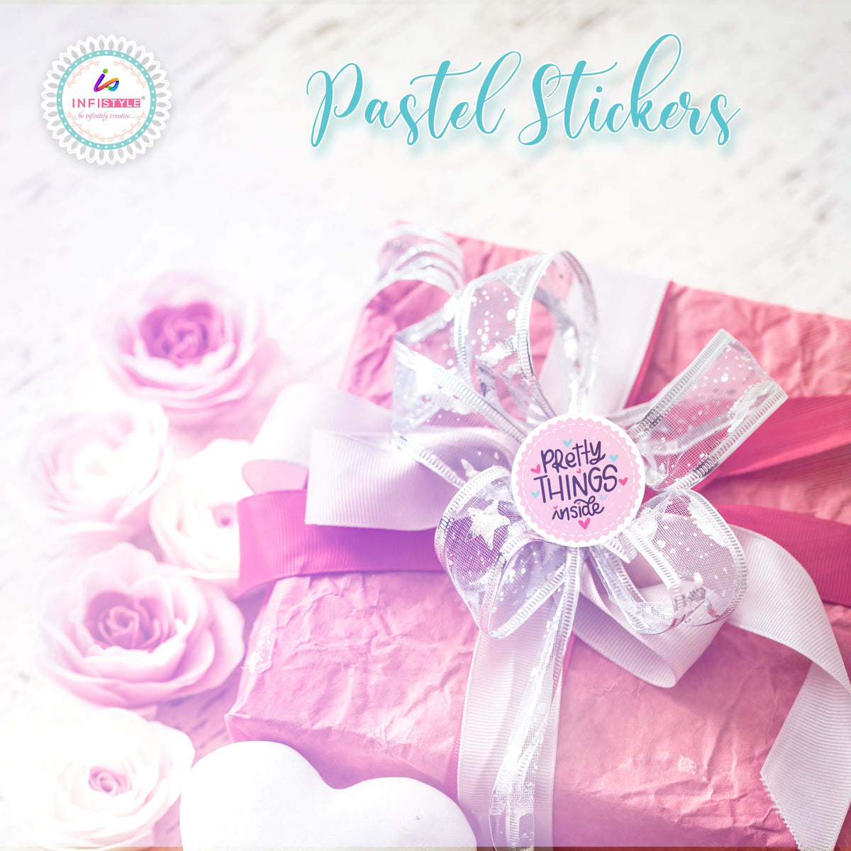 Pretty Things Inside Round Sticker Labels size and dimensions