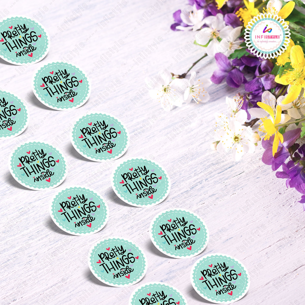 Pretty Things Inside Round Sticker Labels Stickers Label Sky Blue gift presentation