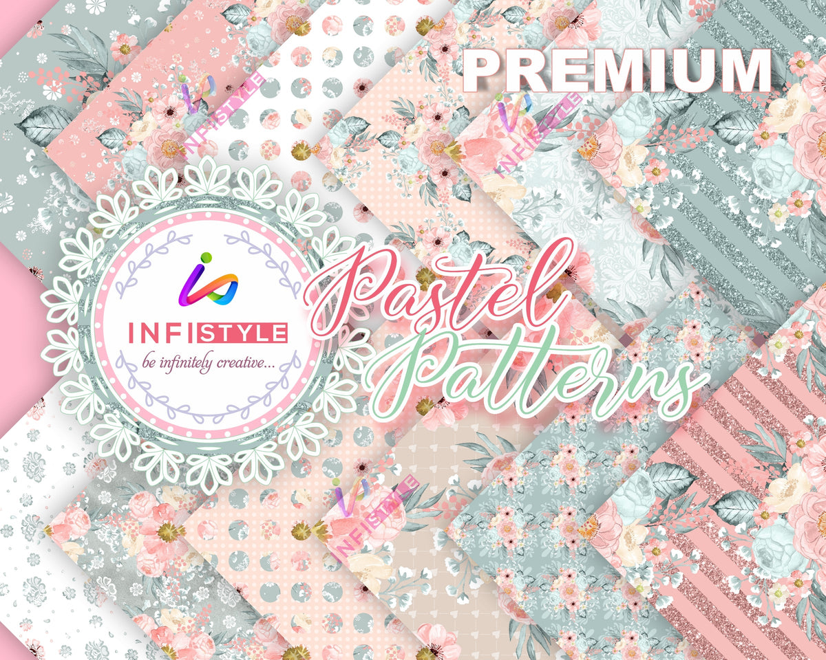 Pastel Paper Pattern Pack of 24 Sheet Flowers Stripes Pink front view