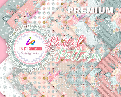 Pastel Paper Pattern Pack of 24 Sheet Flowers Stripes Pink front view