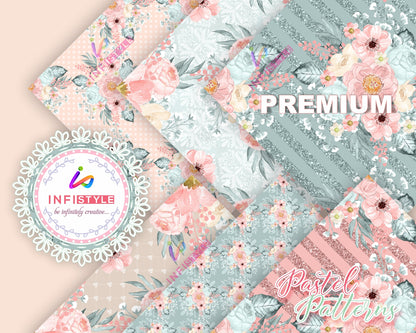 Pastel Paper Pattern Pack of 24 Sheet Flowers Stripes Pink design close-up