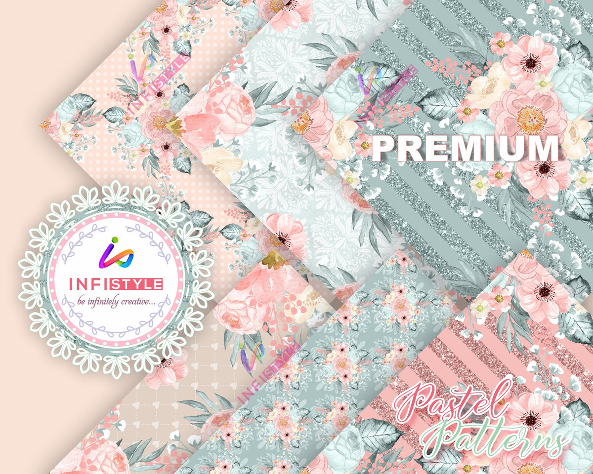 Pastel Paper Pattern Pack of 24 Sheet Flowers Stripes Pink colour options