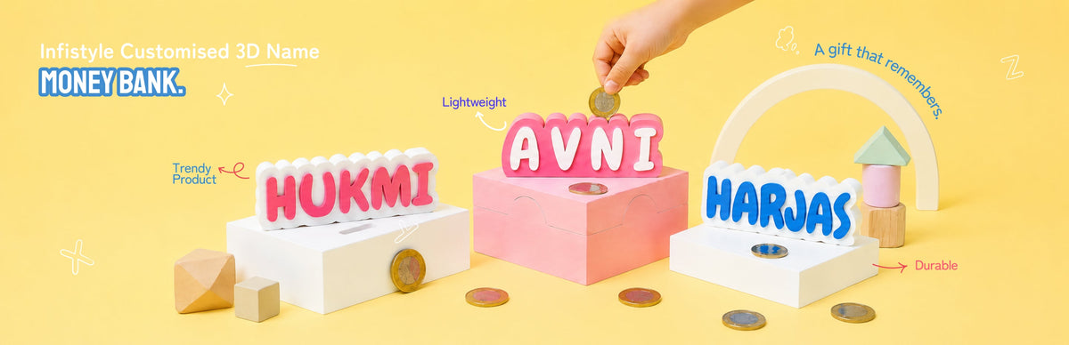 Personalized 3D printed piggy bank with a custom name