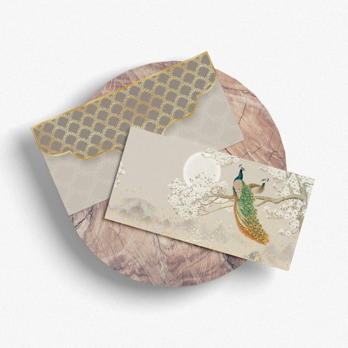 Gold Foil Peacock Shagun Envelope