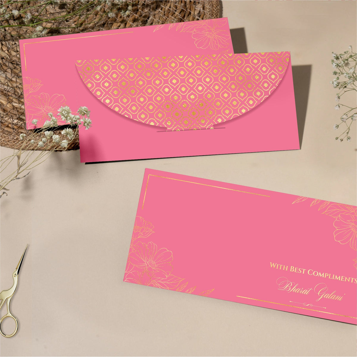 Elegant Pink Gold Foil Shagun Envelope