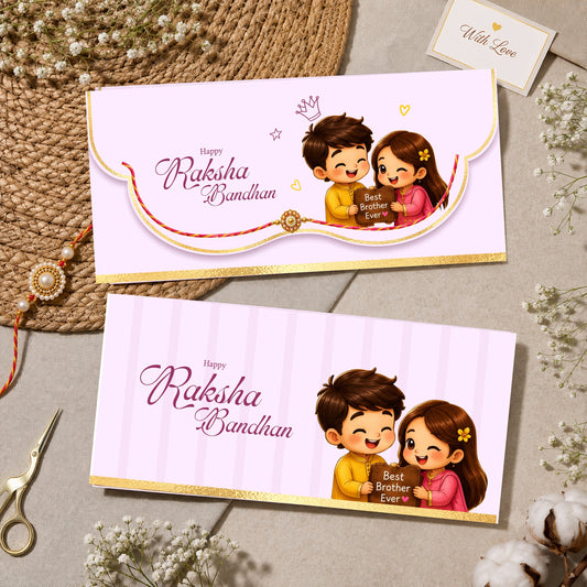 Personalized Rakhi Envelope with Name Rakshabandhan Money Envelope for Brother front view