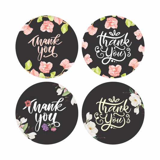 Thank You Sticker Stickers Floral Blossom Black