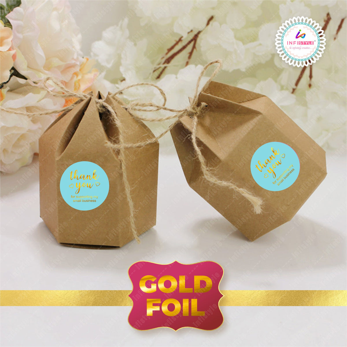 Gold Foil 1x1 inch Thank You Stickers detail view