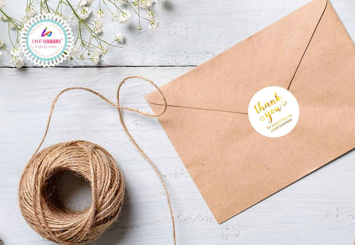 Thank You Stickers Gold Foil Small Business styled flat lay