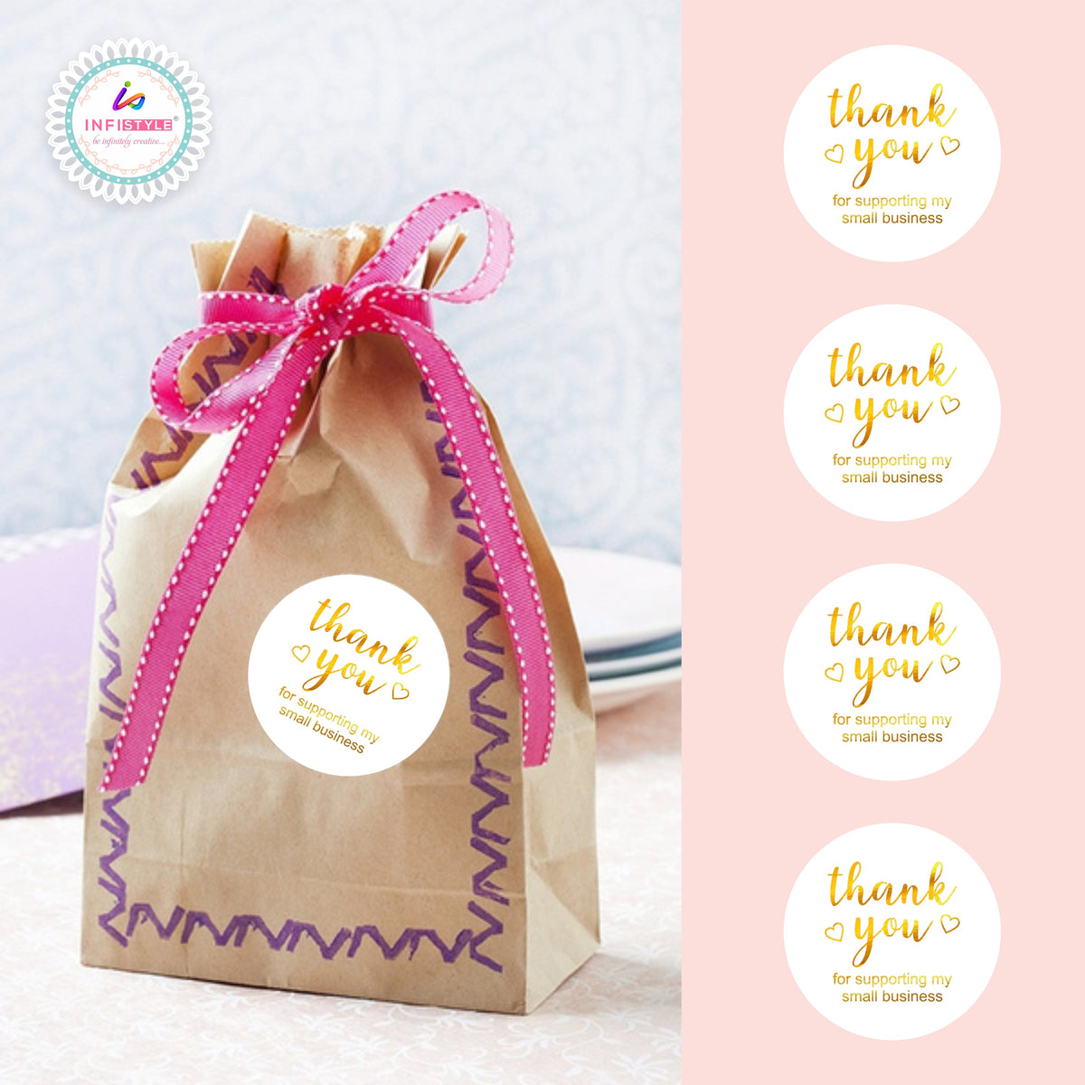 Thank You Stickers Gold Foil Small Business size and dimensions