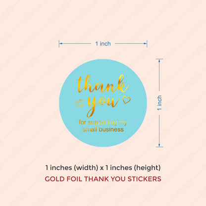 Gold Foil 1x1 inch Thank You Stickers packaging