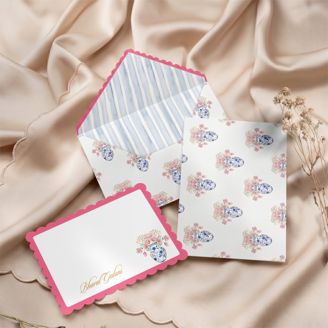Chinoiserie Bloom Textured Notecards with Envelopes