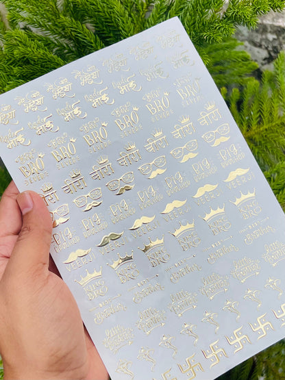 Golden Embossed Rakhi Resin Stickers detail view
