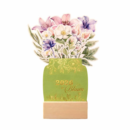 Customized 2026 Calendar for Desk – Floral Vase & Wooden Stand